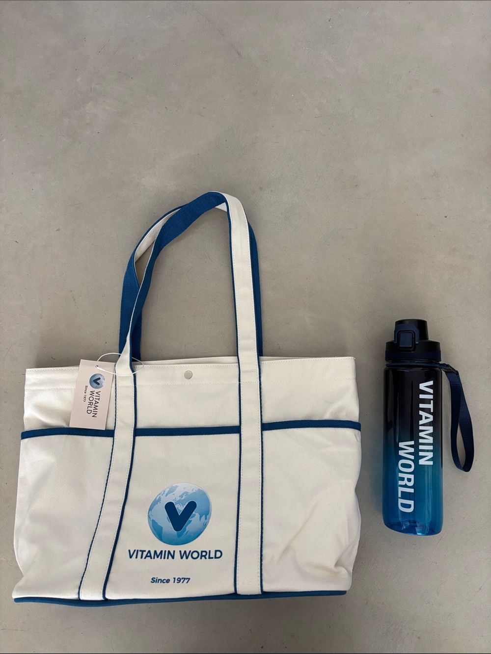CCO NWT Vitamin World Canvas Tote Bag & NIB Vitamin World Sports Water Bottle